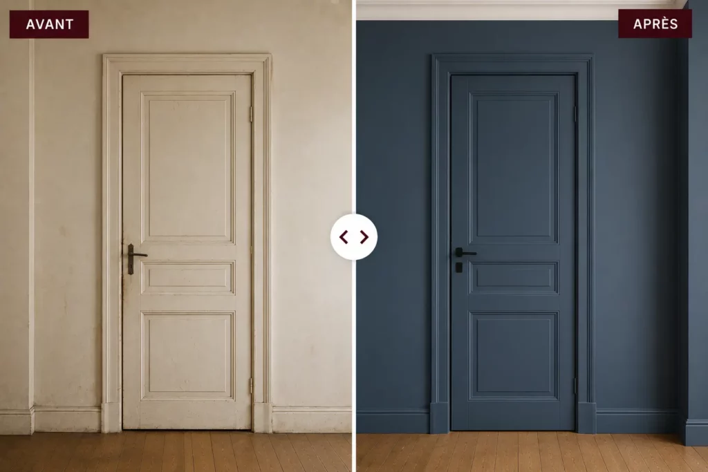 avant après de peinture de portes intérieures et des boiseries